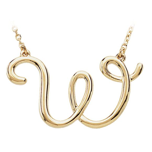 14k Yellow Gold Olivia Collection Medium Script Initial W Necklace